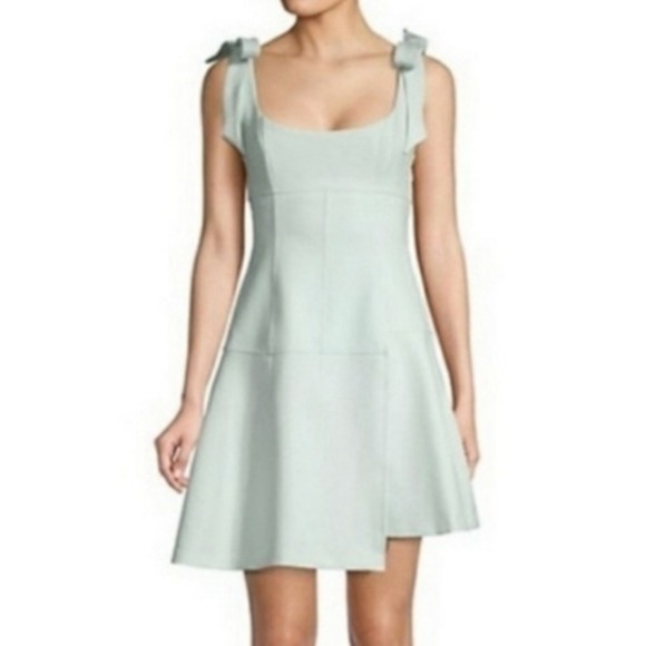 Cinq A Sept Jeanette Asymmetric Bow-embellished Cady Mini Dress in‎ Mint sz 6